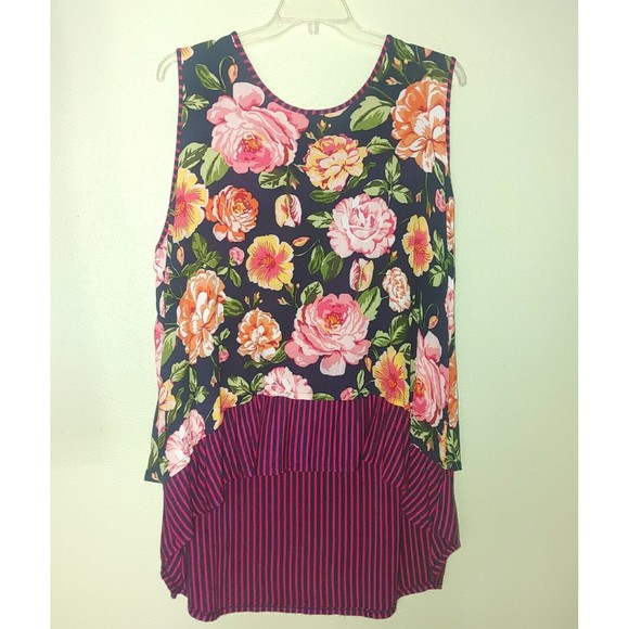Bobeau Women's Floral Sleeveless Top Size 3X Hi-Lo Blouse Light Weight - Picture 1 of 11